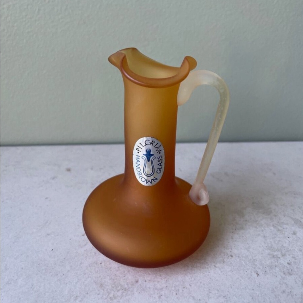Vintage Pilgrim Glass Frosted Satin Amber Mini Pitcher